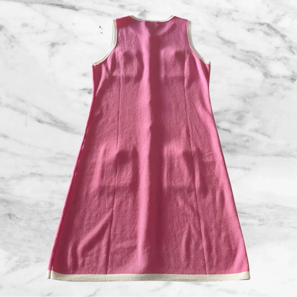 Work Dress Sleeveless Knit Dress - Pink & White Pearl Button, Size M 🌸💕 Brunch - Picture 6 of 8